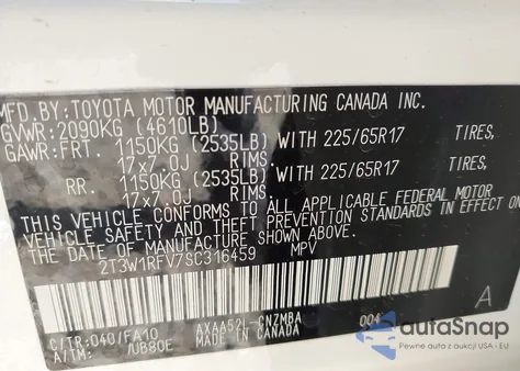 2025 Toyota Rav4 Xle из США, поврежденный, VIN 2T3W1RFV7SC316459